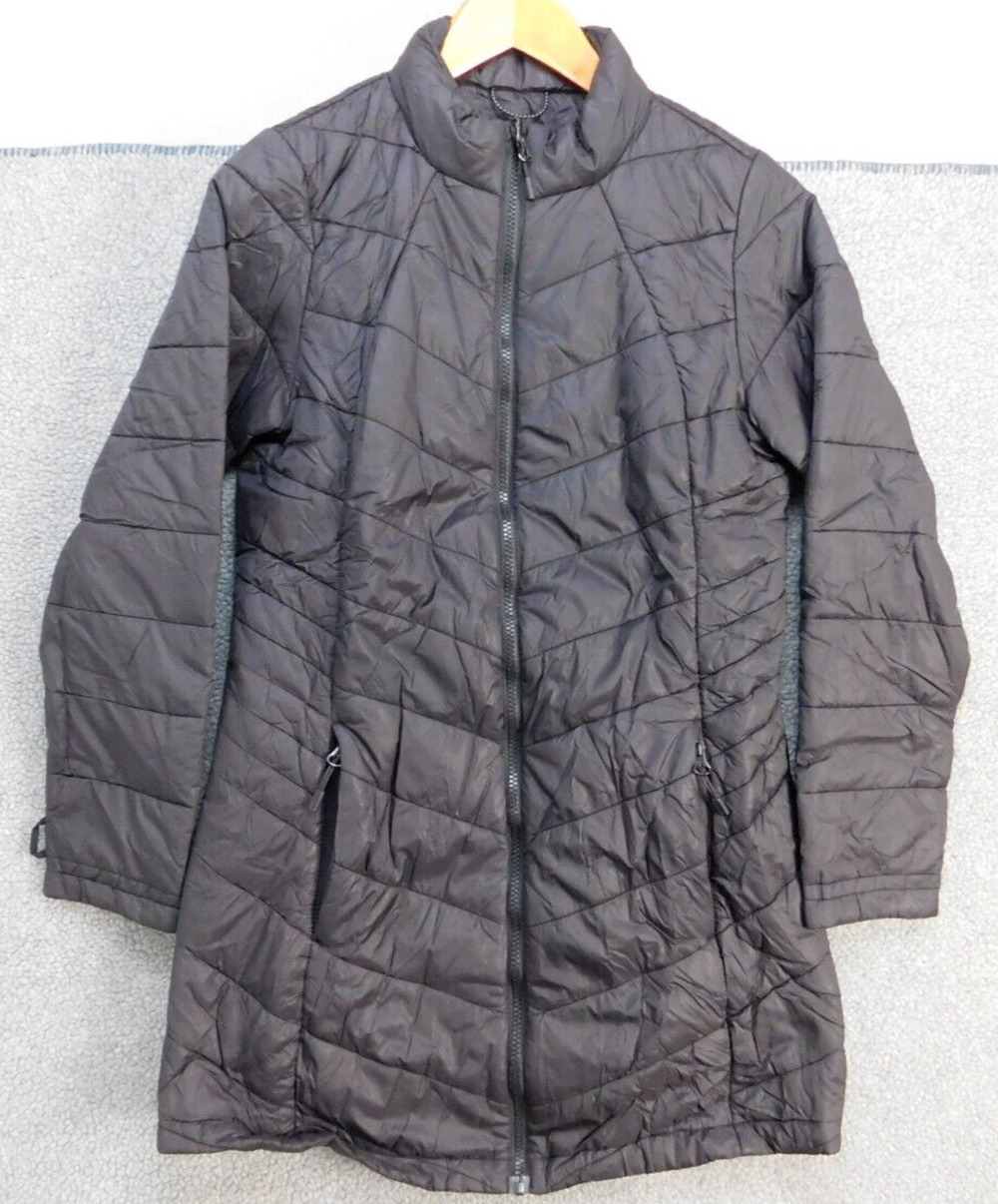 Design Collective Long Puffer Jacket Black Womens S Mock Neck Pockets (426)